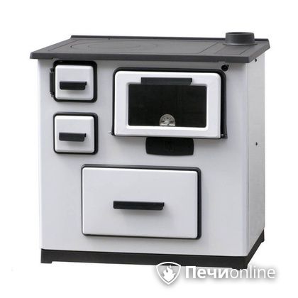 Отопительно-варочная печь Plamen Slavonac белая труба справа в Клине