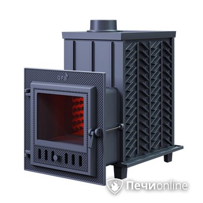 Дровяная банная печь Гефест ЗК-18 (М) чугунная дверца со стеклом закрытая каменка в Клине