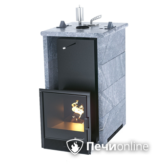 Газовая печь для бани ИзиСтим «Сочи» в трёхстороннем кожухе из талькохлорита в Клине