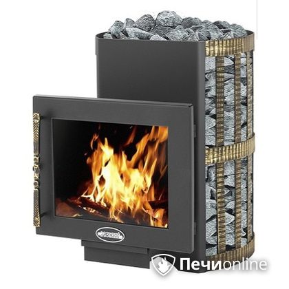 Дровяная банная печь Везувий Скиф Ковка 22 Панорама в Клине